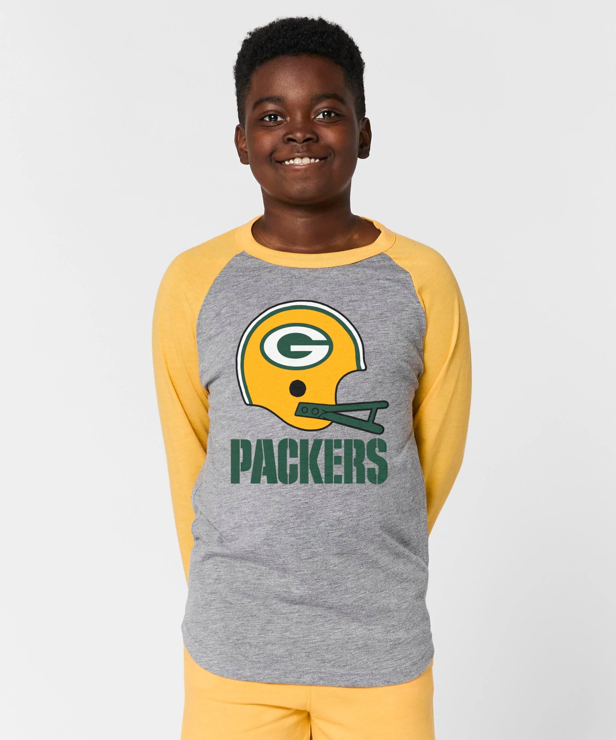 Youth Green Bay Packers Big Helmet Raglan - Image 3