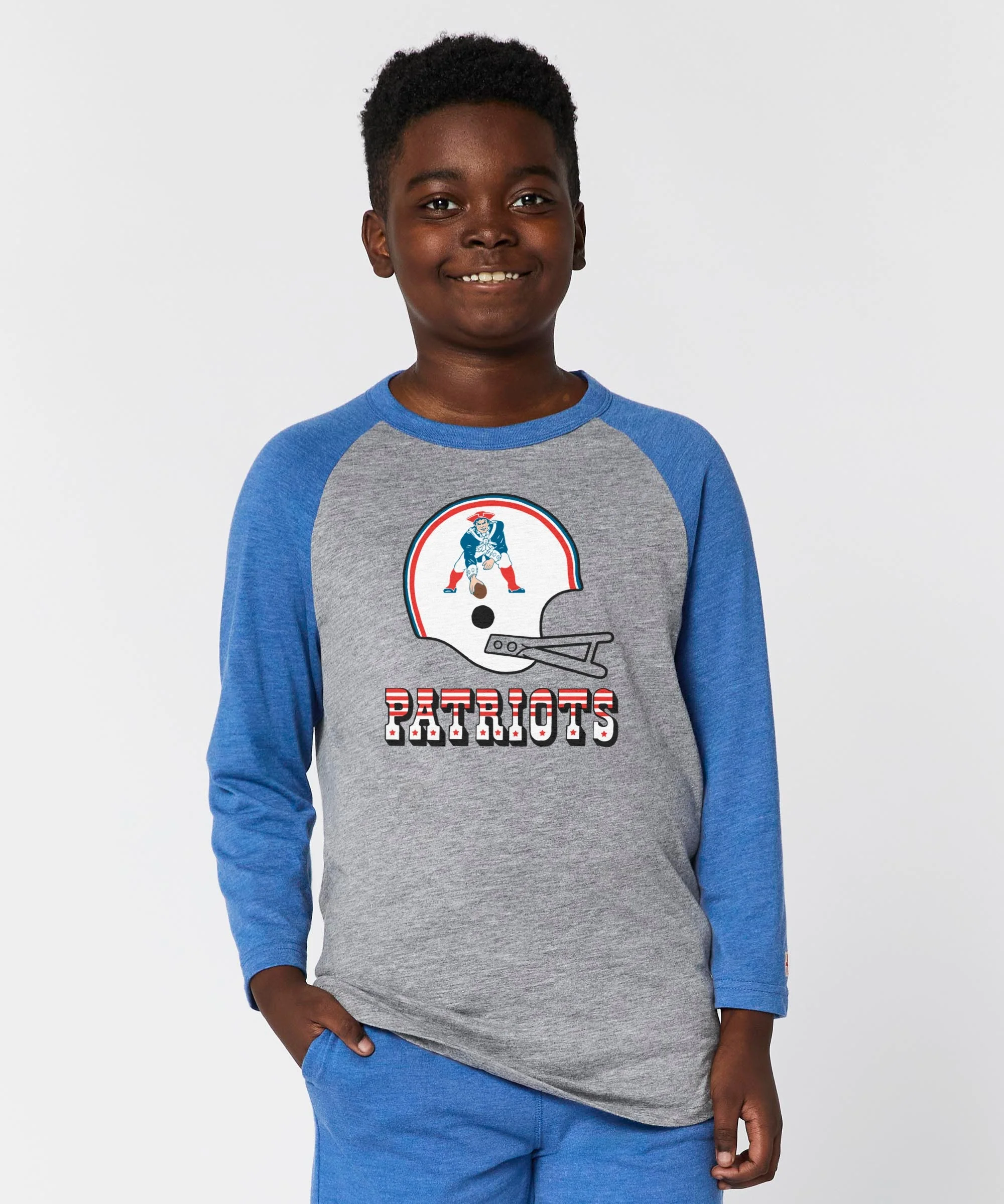 Youth New England Patriots Big Helmet Raglan - Image 3