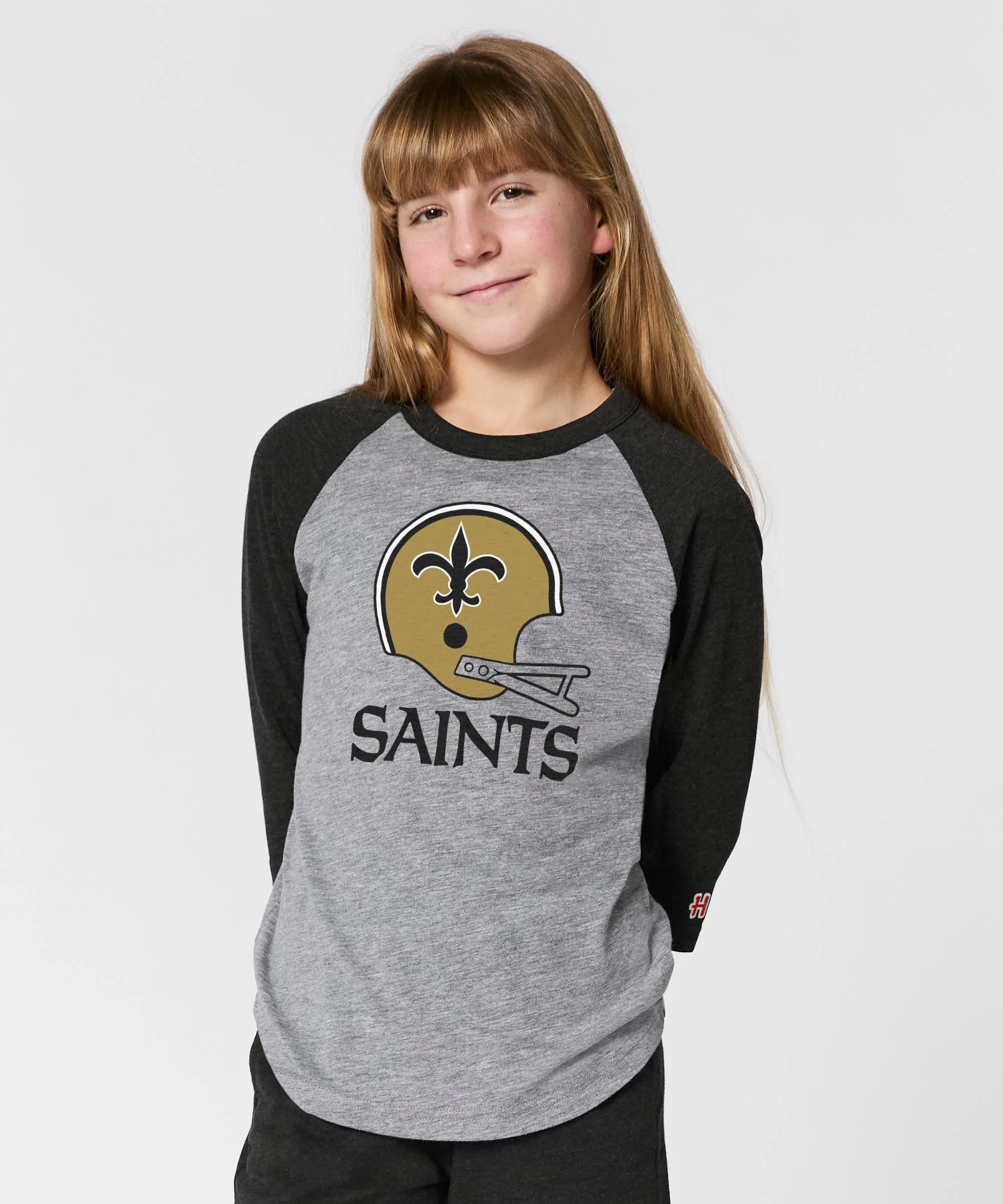 Youth New Orleans Saints Big Helmet Raglan - Image 3